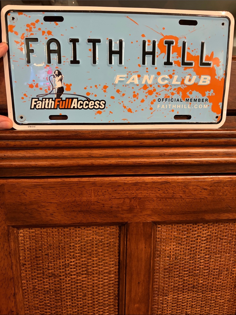 Faith Hill Blue and Orange Fanclub License Plate